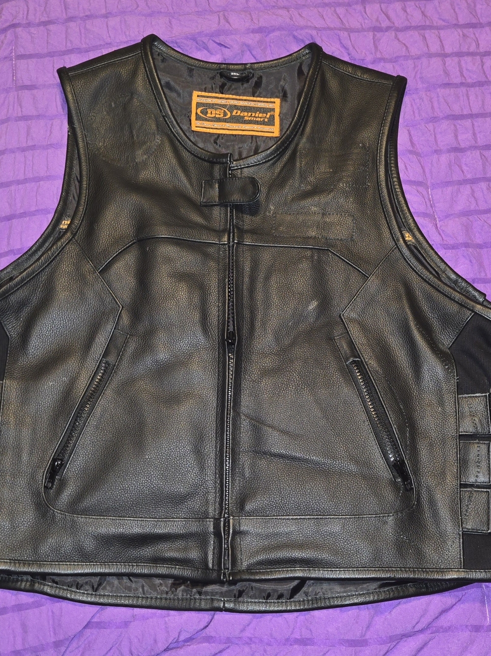 Black Leather Women's Vest - Classic Sleeveless Zip Front